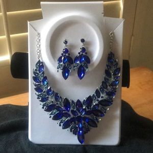 Blue rhinestone necklace and earrings